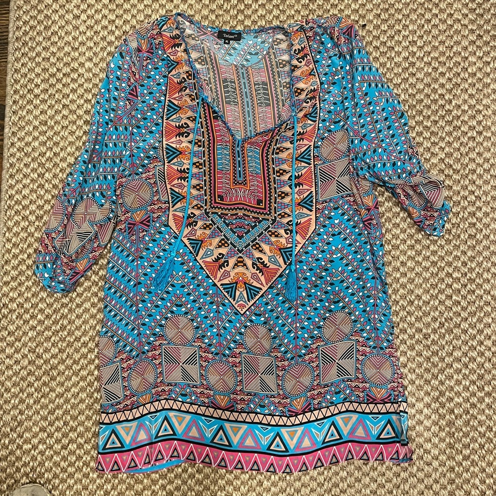 100% SILK! Tolwani Print Top